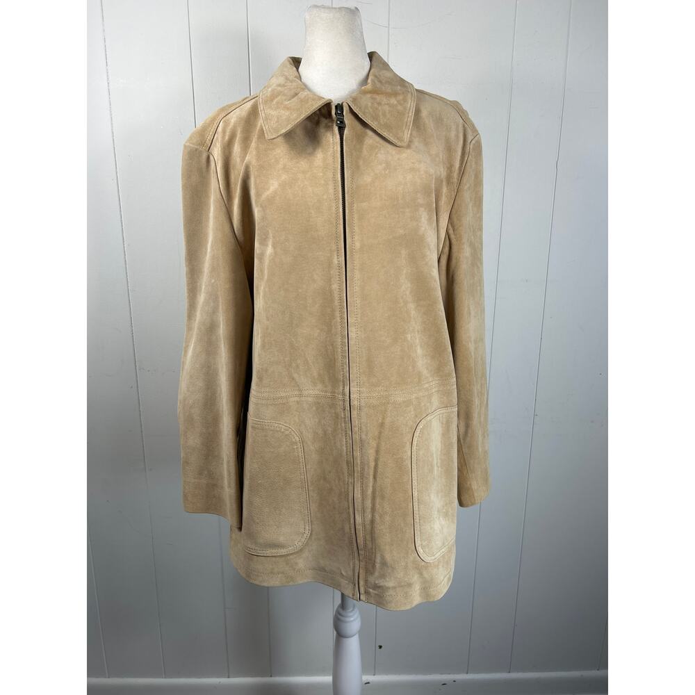 Bernardo Vintage Y2K women's genuine leather suede jacket in camel. Size XL - Picture 2 of 6
